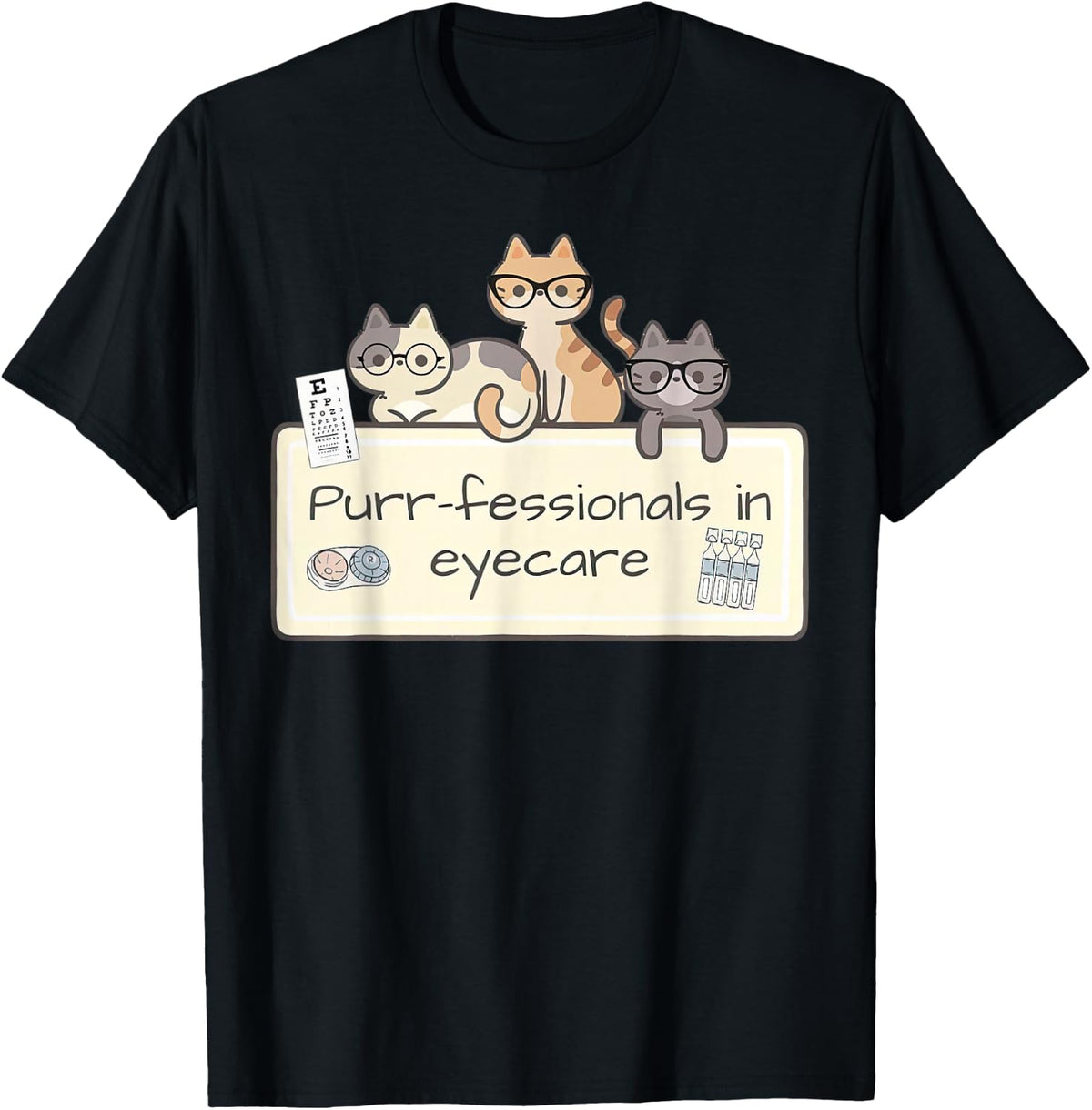Cute Cats Optometry Eye Dr Tee Optician Ophthalmologist T-Shirt Eye Care - Black