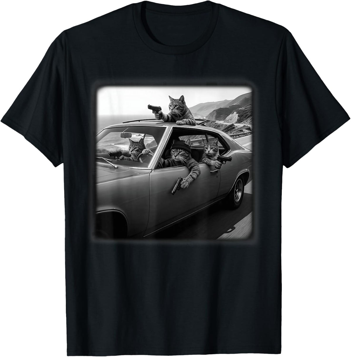 Cat Gang Meme Silly Cat Meme Trendy Funny Ghetto Kitten Vibe T-Shirt - Black