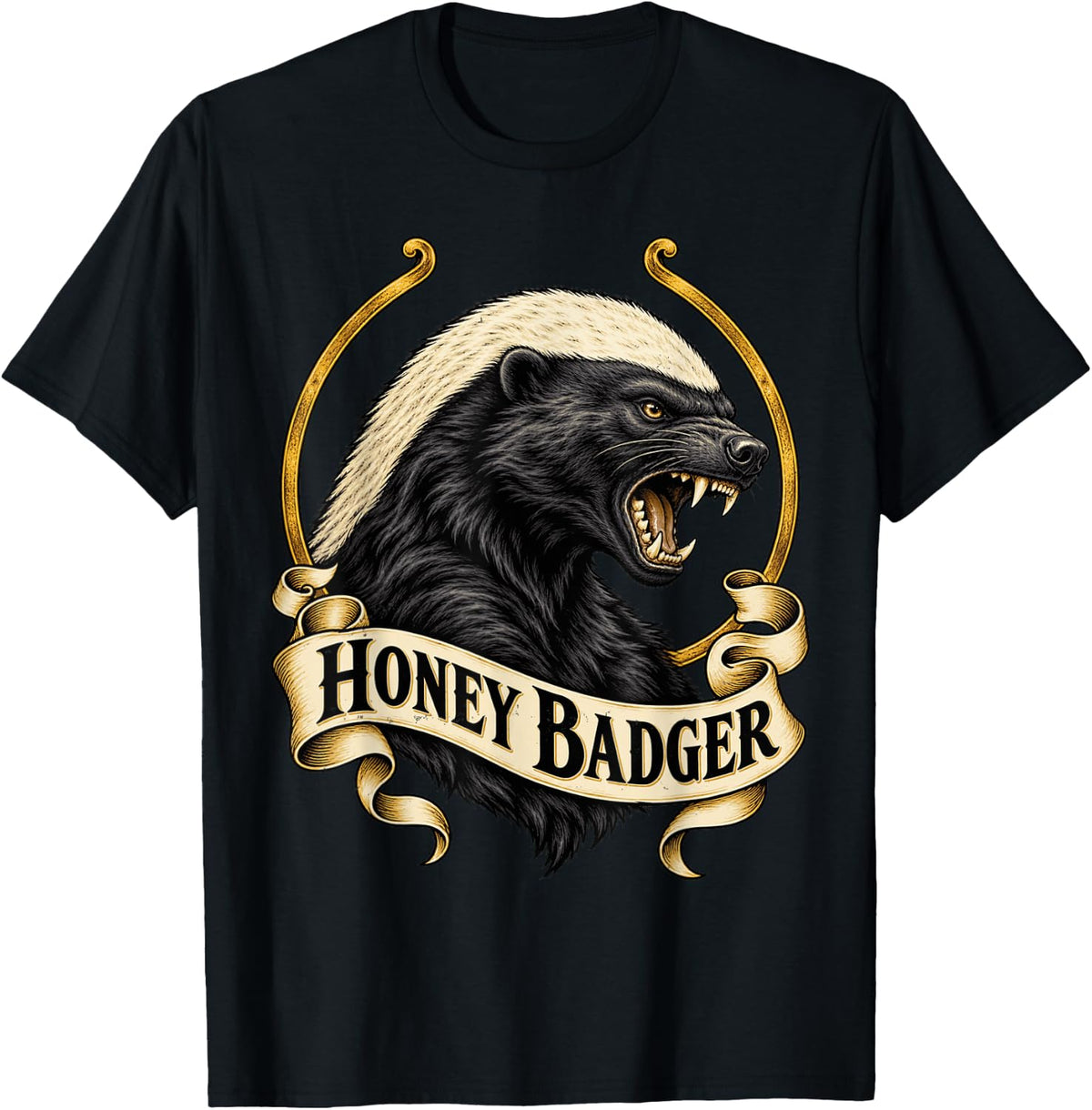 Honey Badger Roaring Head Portrait T-Shirt - Black