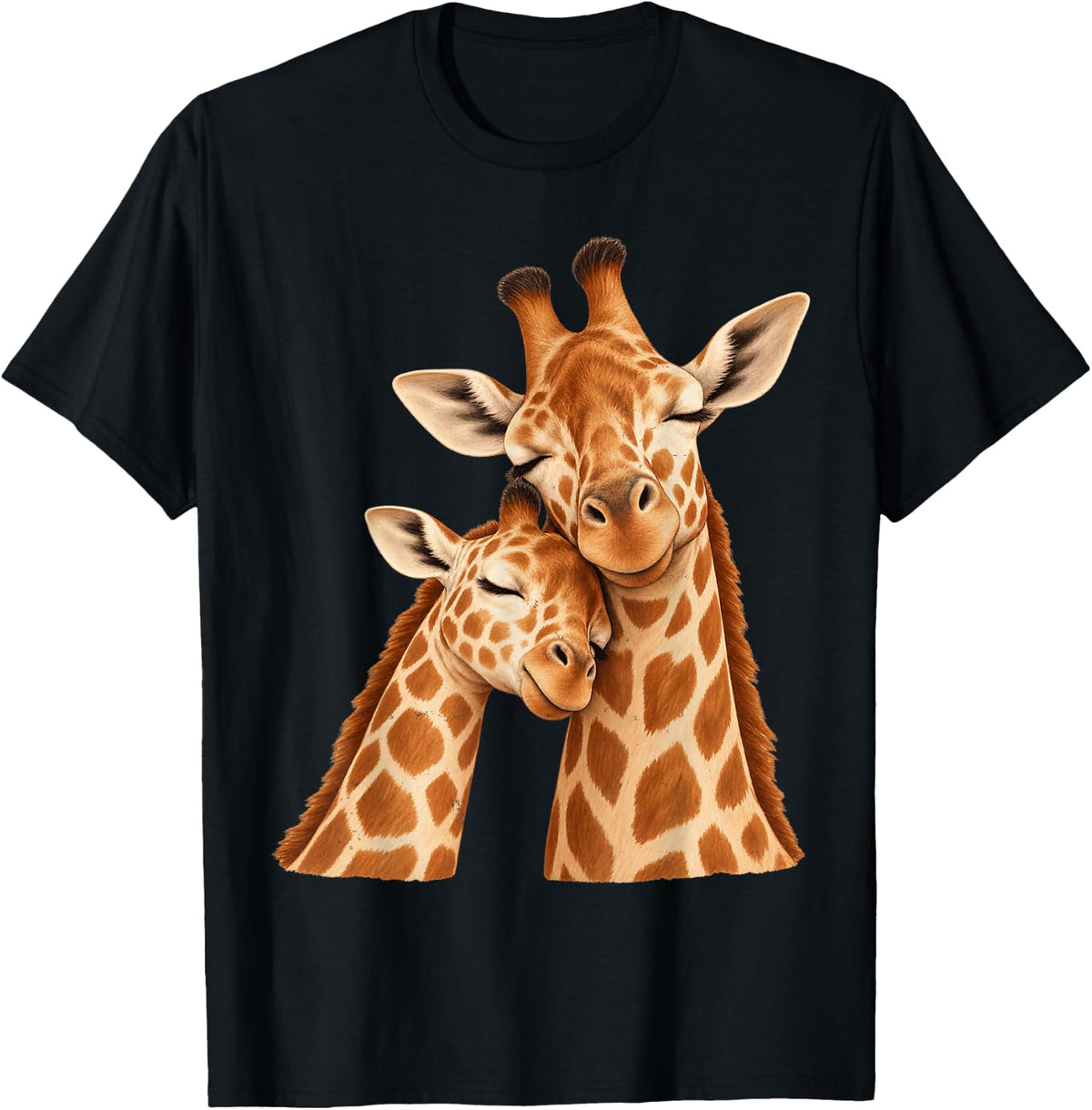 Giraffe Mother and Baby T-Shirt - Black