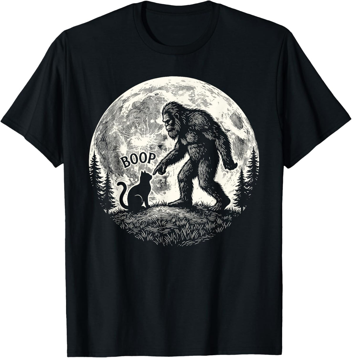 Cat Full Moon T-Shirt - Black