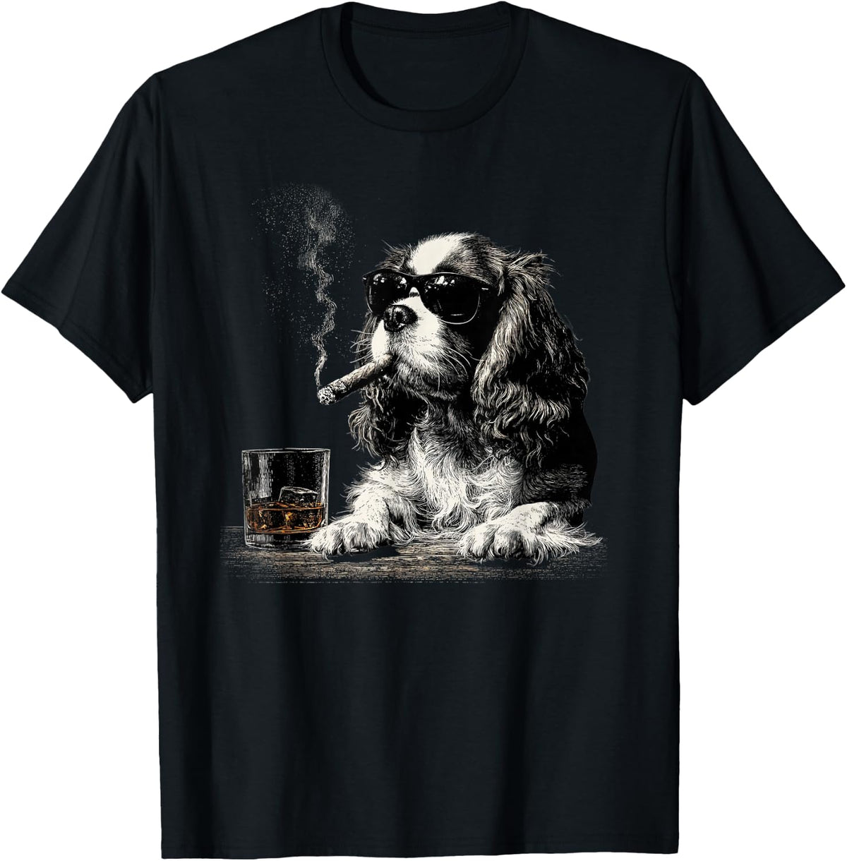 Cavalier King Charles Spaniel Dad Dog Sunglasses Fathers Day T-Shirt - Black