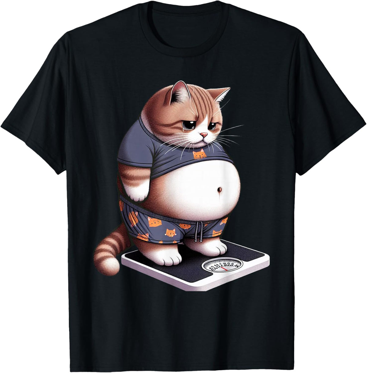 Funny Fat Cat Cute Chubby Kitten T-Shirt, Small, Black - Black