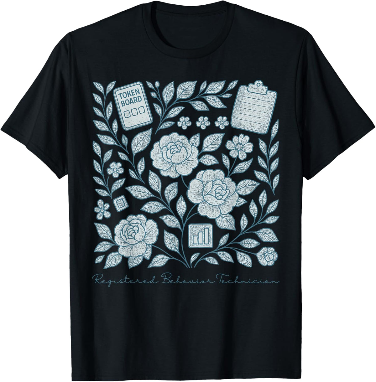 Retro Floral Registered Behavior Technician RBT Therapist T-Shirt - Black