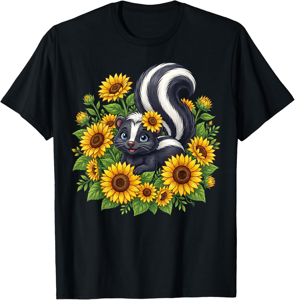 Cute Skunk Sunflower Wildlife Veterinarian Vet Student T-Shirt - Black