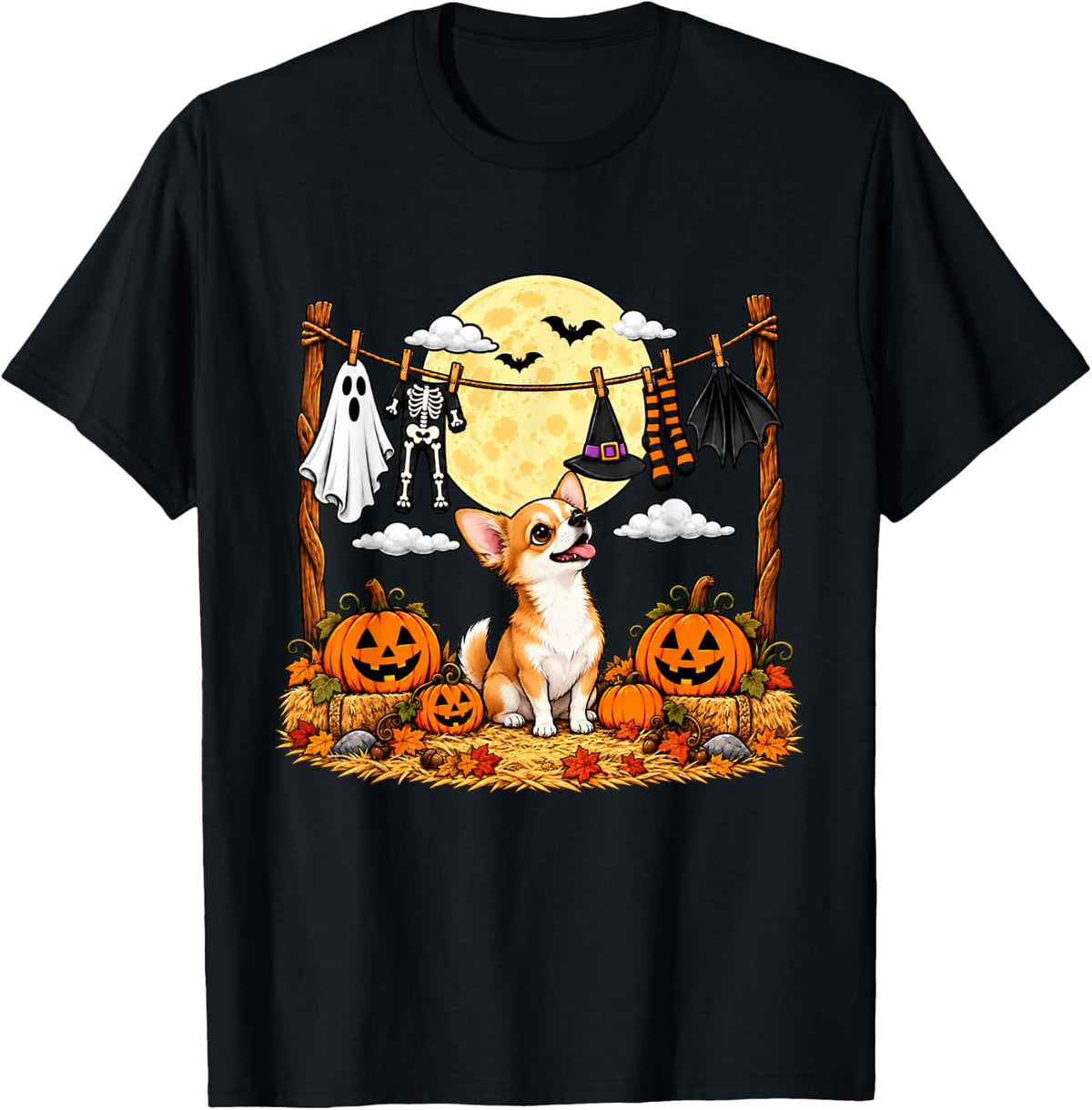 Halloween Chihuahua Squad Pumpkin Vampire Mummy Witch Dog T-Shirt - Black