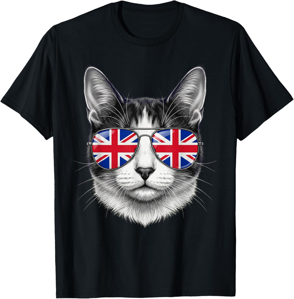 Union Jack England Flag Vintage British Pride UK Cat T-Shirt - Black
