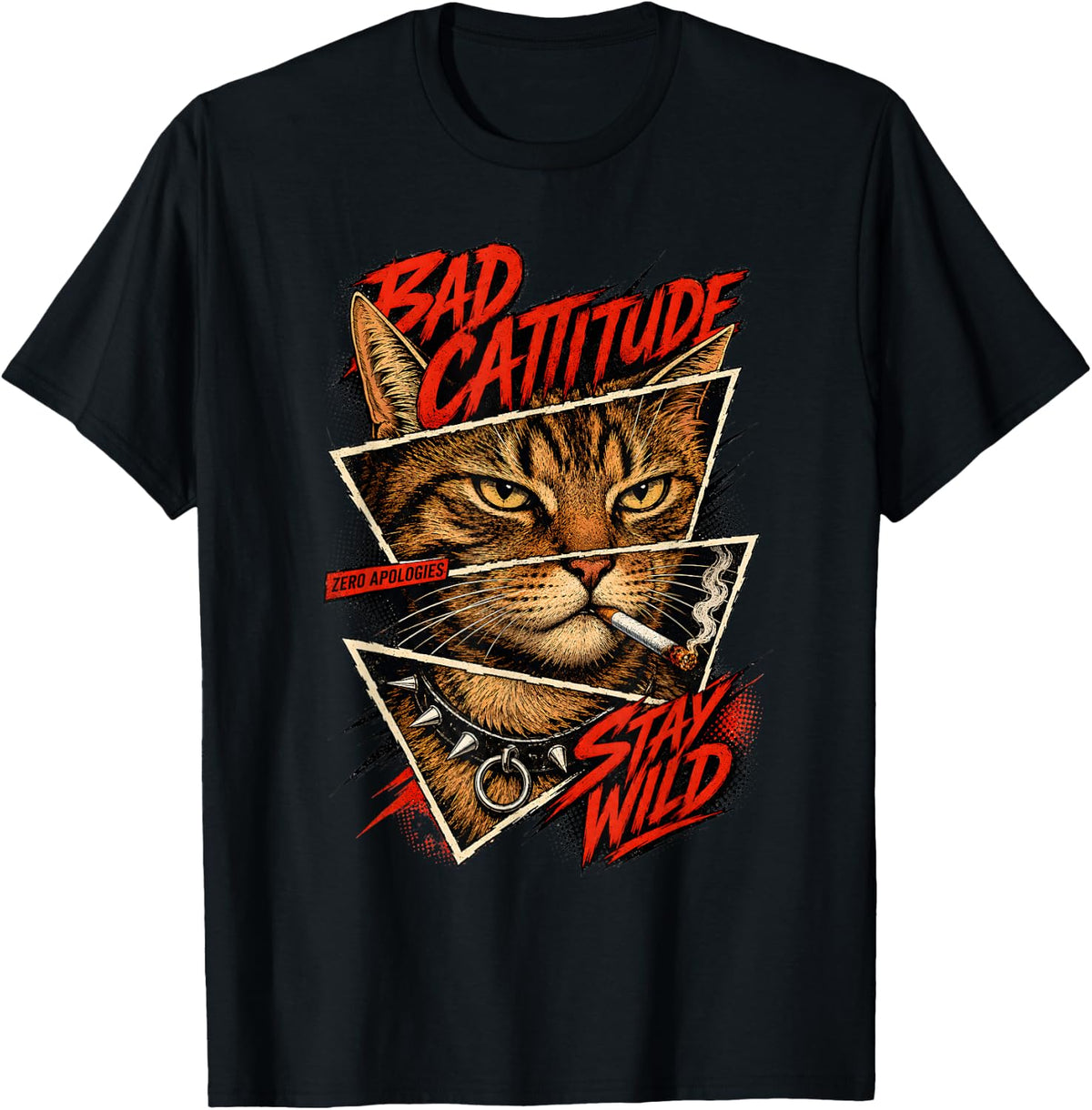 90s Y2K Funny Smoking Cat Grunge Punk Humor Cattitude T-Shirt - Black