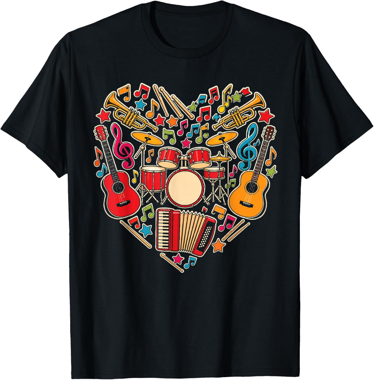 Music Teacher Instrument Heart Elementary School Art Gift T-Shirt - Black