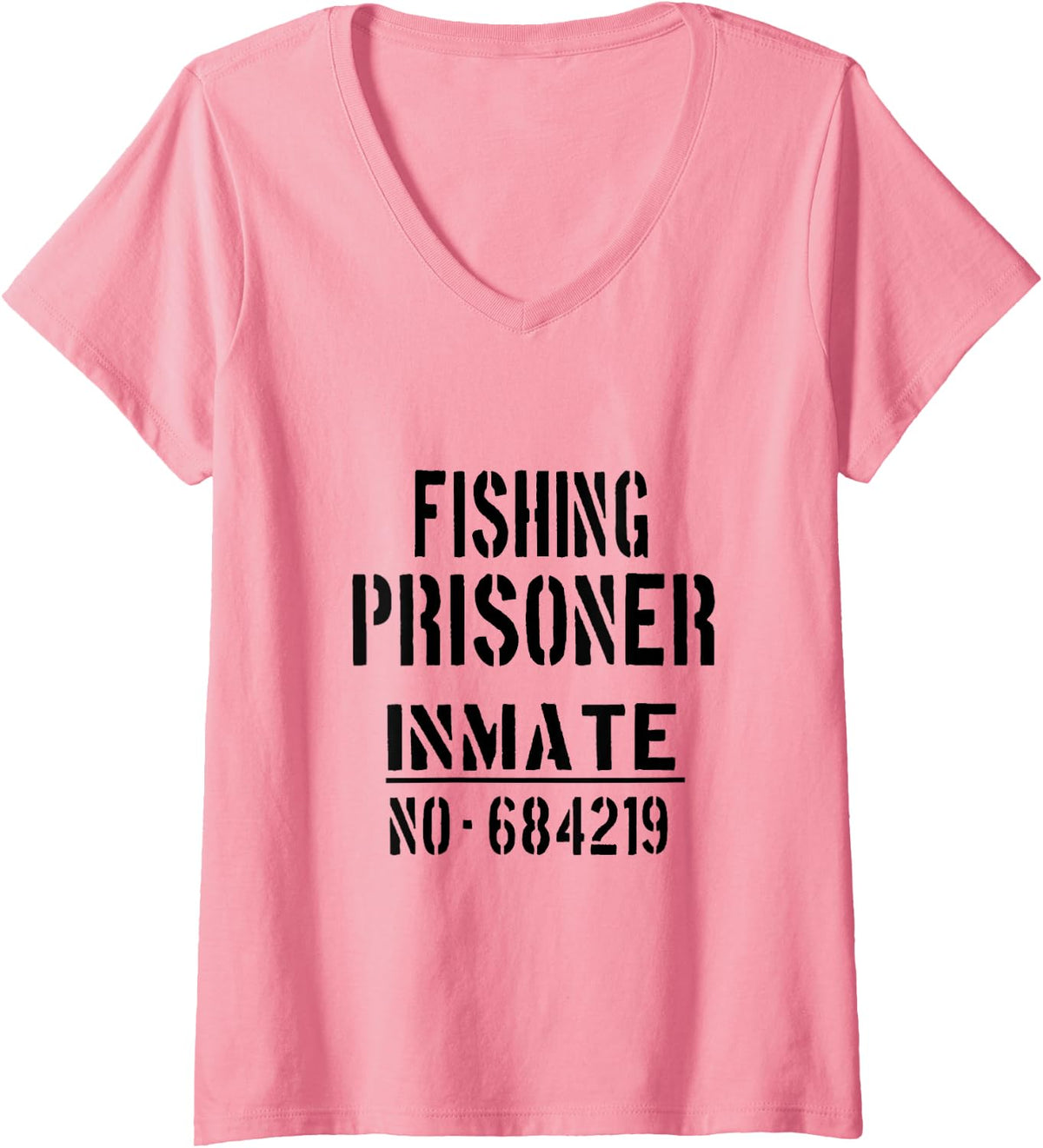 Women's Fisherman Prisoner Halloween Costume Funny Inmate Angler V-Neck T-Shirt - Pink