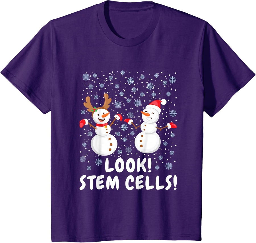 Funny Stem Cell Snowman Christmas Science Gift T-Shirt - Purple
