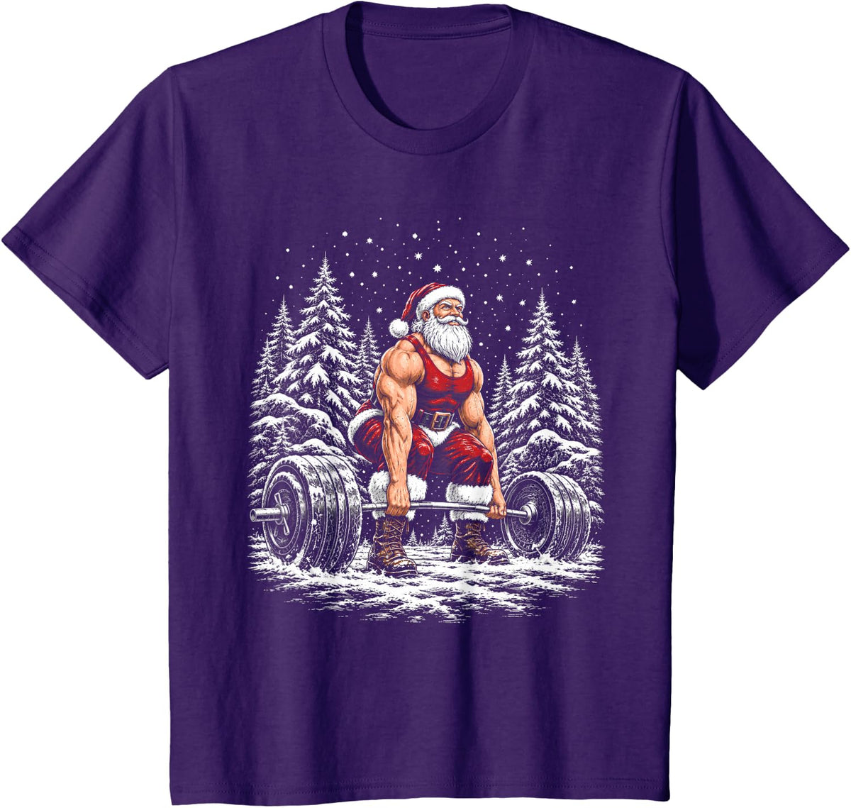 Santa Claus Deadlift Christmas Weightlifting Gym Retro T-Shirt - Purple