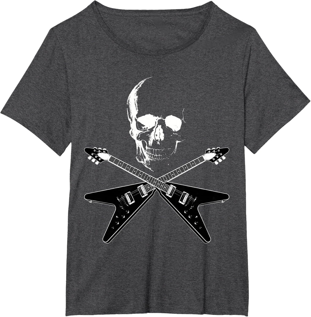 Flying V Guitar Hard Rock Heavy Metal Music Skull Outfit T-Shirt - Dark Heather Grey