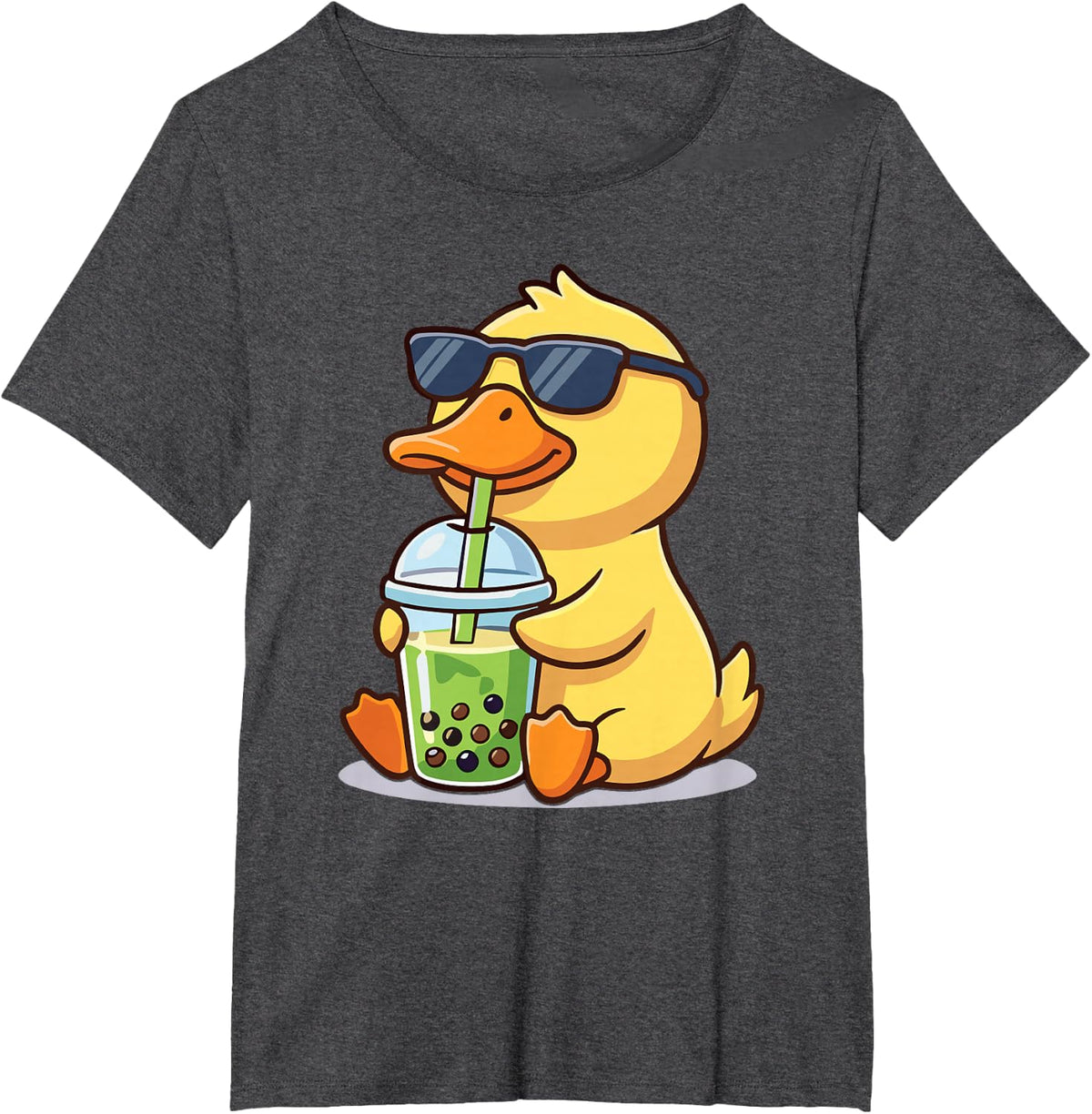 Cute Duck Boba Lover Kawaii Bubble Tea Funny Graphic T-Shirt - Dark Heather Grey