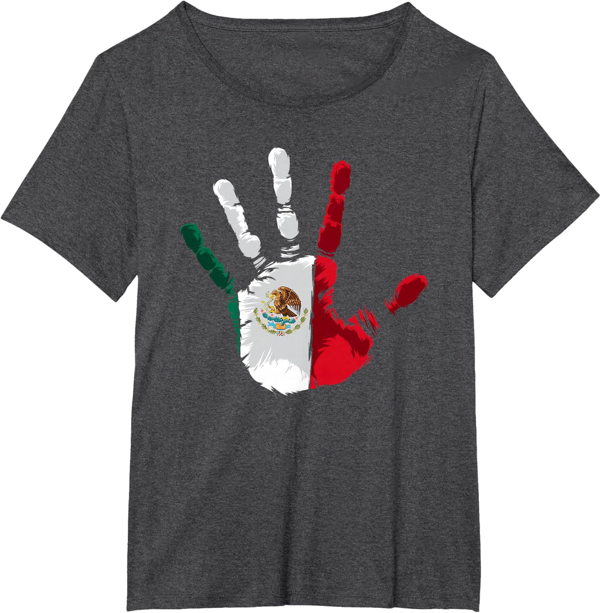 Mexico Flag - Mexican Hand Print - Hecho En Mexico T-Shirt - Dark Heather Grey