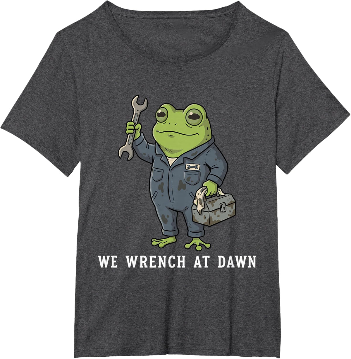 We Wrench At Dawn Funny Mechanic Frog Garage T-Shirt - Dark Heather Grey
