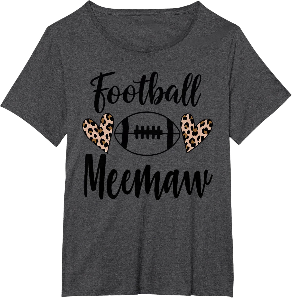 Football Meemaw Leopard Heart Football Funny T-Shirt - Dark Heather Grey