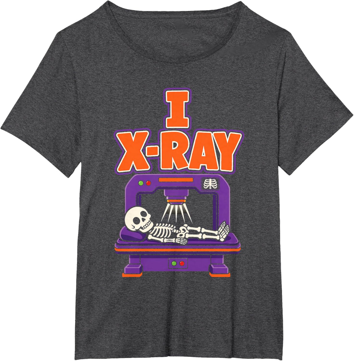 X Ray Tech Halloween Skeleton Radiology Rib Cage Thumbs Up T-Shirt - Dark Heather Grey