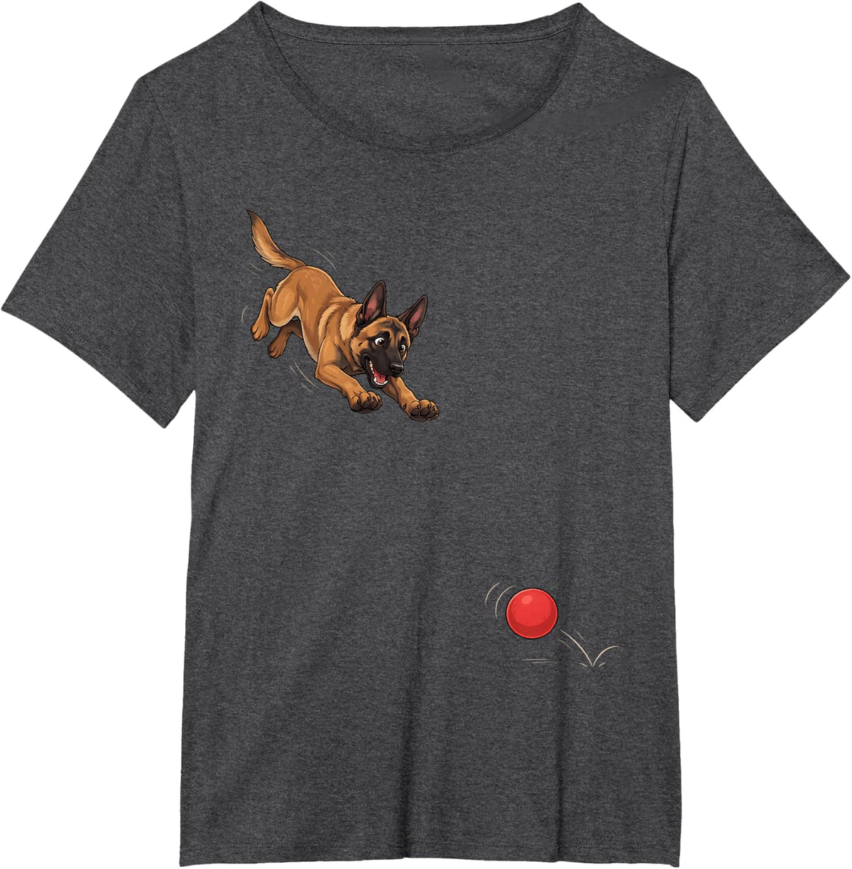 Funny Belgian Malinois Chasing Ball Dog Humor T-Shirt - Dark Heather Grey