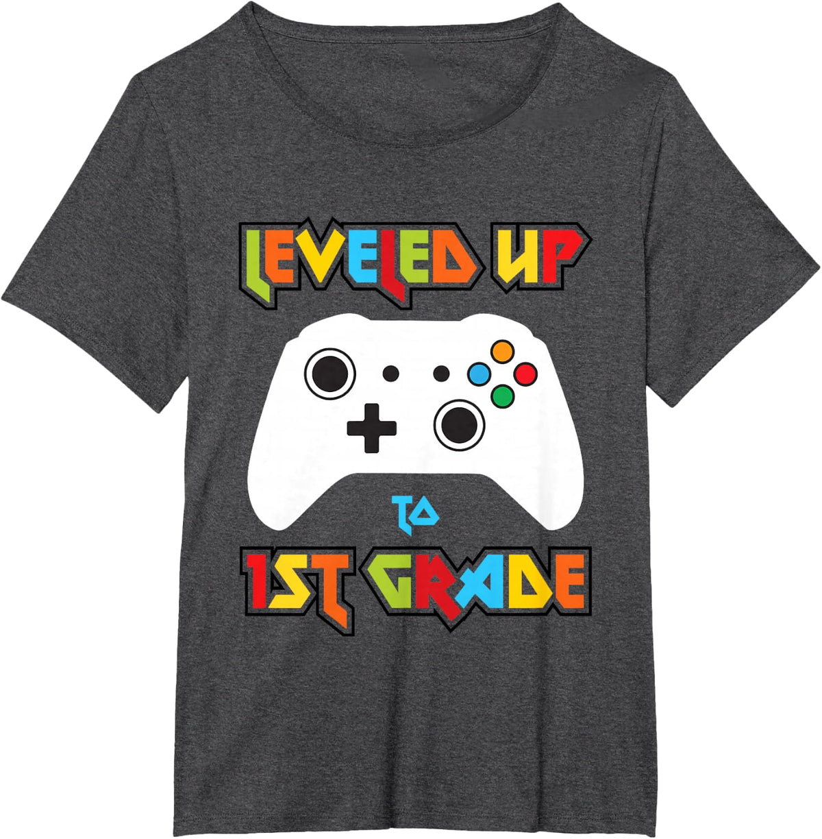 Leveled Up to 1st Grade Vintage Funny Gamer Back to School T-Shirt - Dark Heather Grey