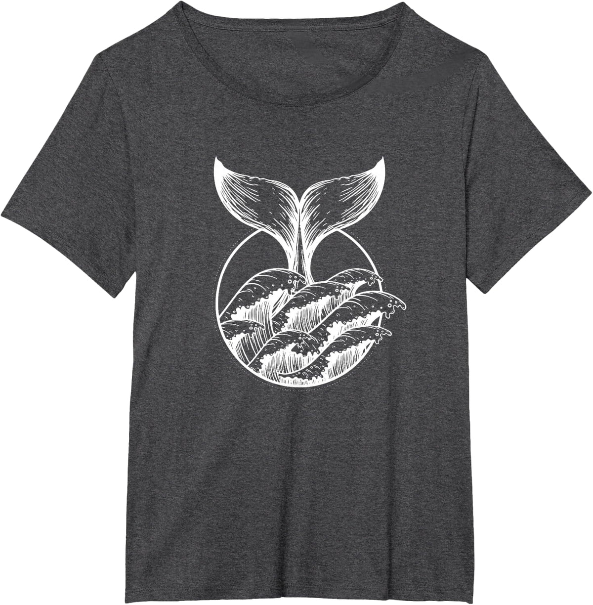 Whale Tail Breach Sea Ocean Waves Line Art T-Shirt - Dark Heather Grey