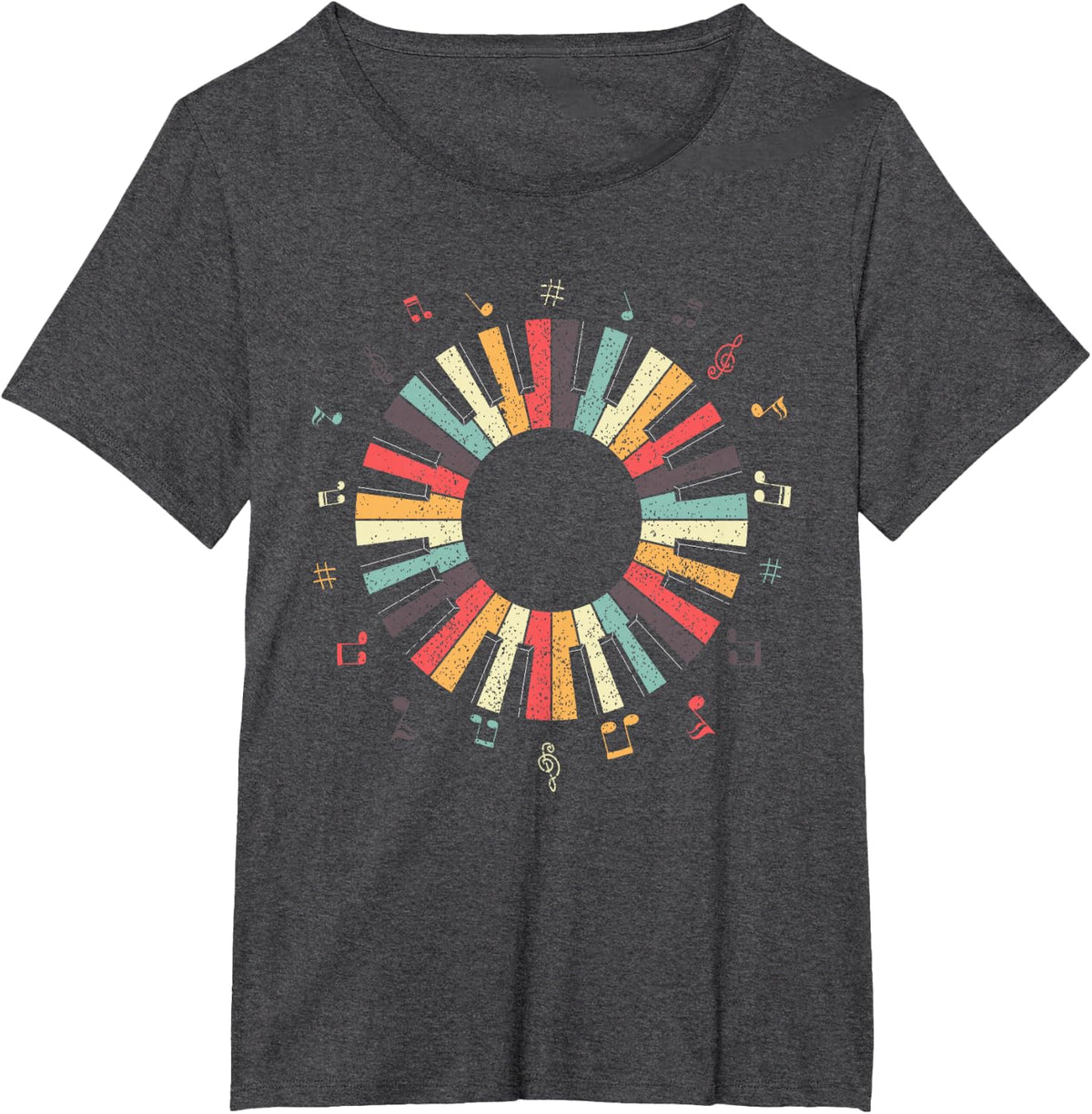 Piano Keyboard Pianist Teacher Keyboardist Retro Distressed T-Shirt - Dark Heather Grey
