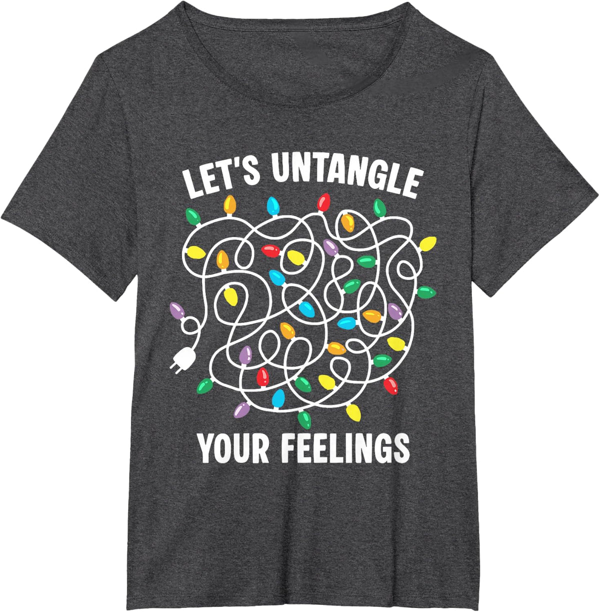 Let's Untangle Your Feelings Christmas Lights Mental Health T-Shirt - Dark Heather Grey