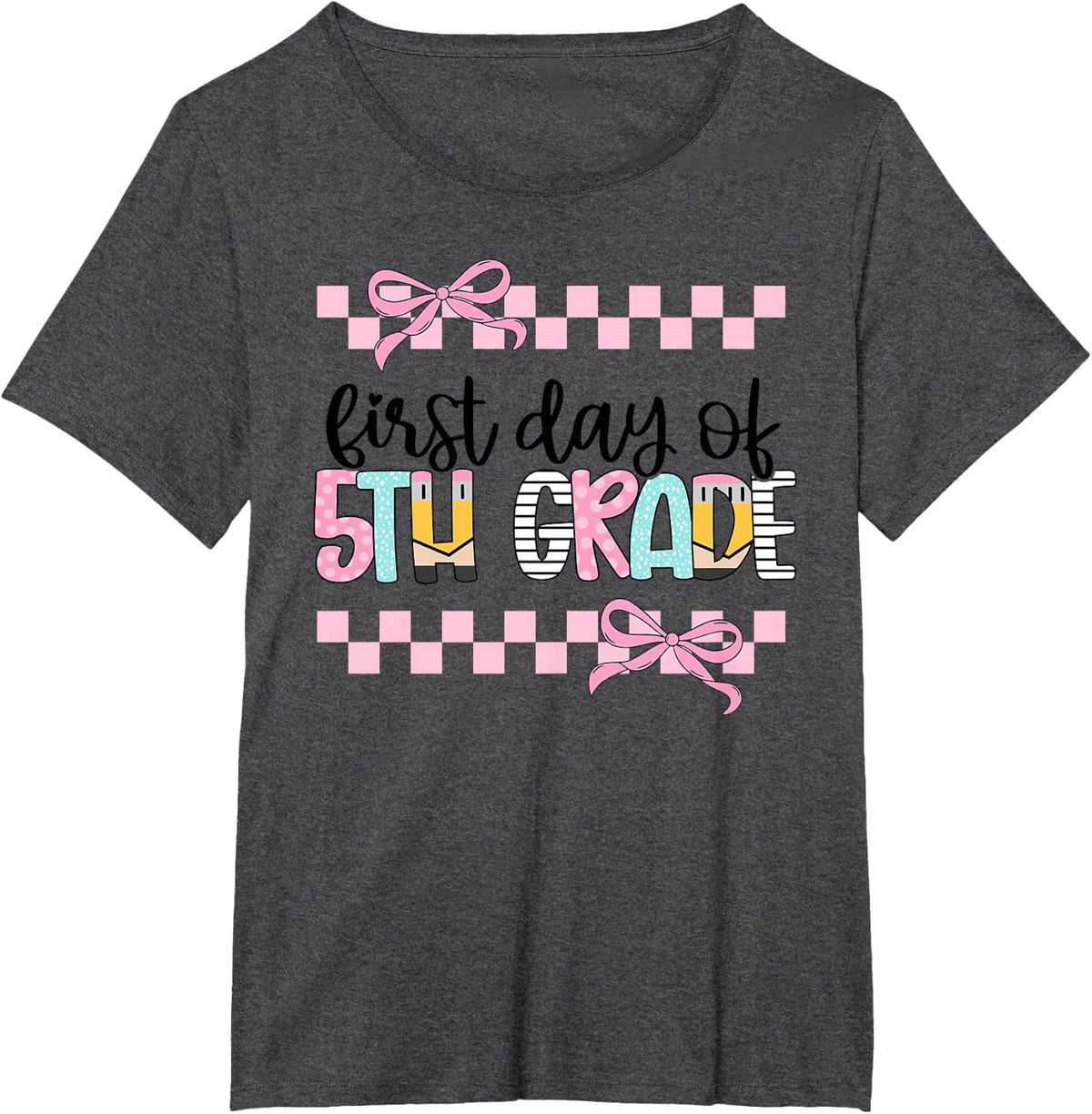First Day of 5th Grade Shirt Girls Coquette Back to School Teacher Tee T-Shirt - Dark Heather Grey