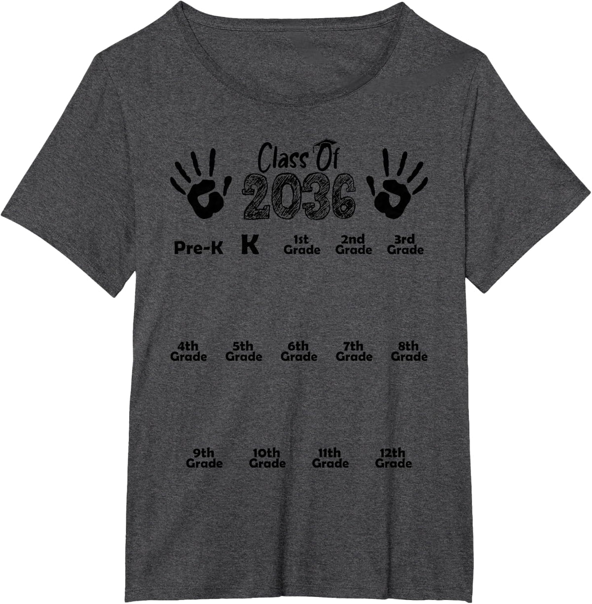Class of 2036 Grow with Me Shirt Handprint Pre-K 12th Grade T-Shirt - Dark Heather Grey