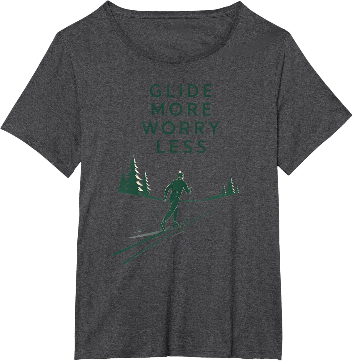 Skiing Nordic Cross Country Glide More Worry Less T-Shirt - Dark Heather Grey