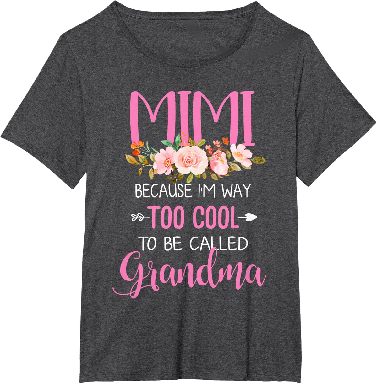 Womens Mimi Because I'm Way Too Cool To Be Called Grandma T-Shirt - Dark Heather Grey