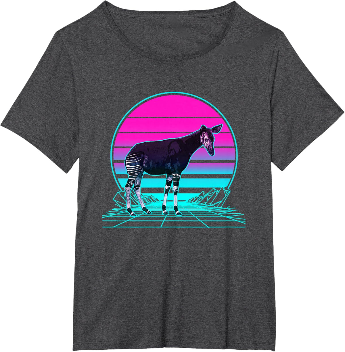 Vintage Retro Sunset Okapi T-Shirt - Dark Heather Grey