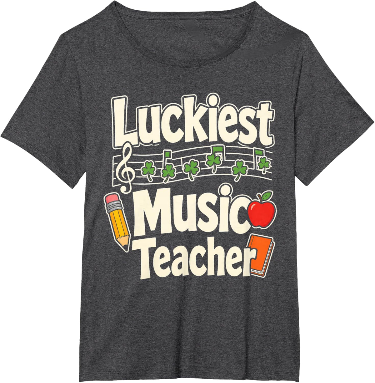 Elementary Music Teacher Gift Luckiest Treble Clef T-Shirt - Dark Heather Grey