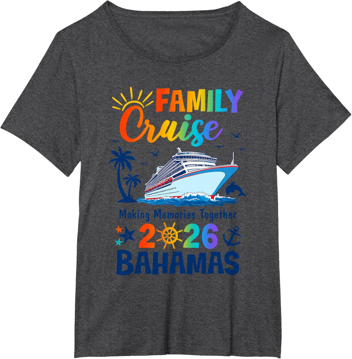 Bahamas Vacation Family Cruise 2026 Matching Group Tees T-Shirts for Women Men Kids - Dark Heather Grey