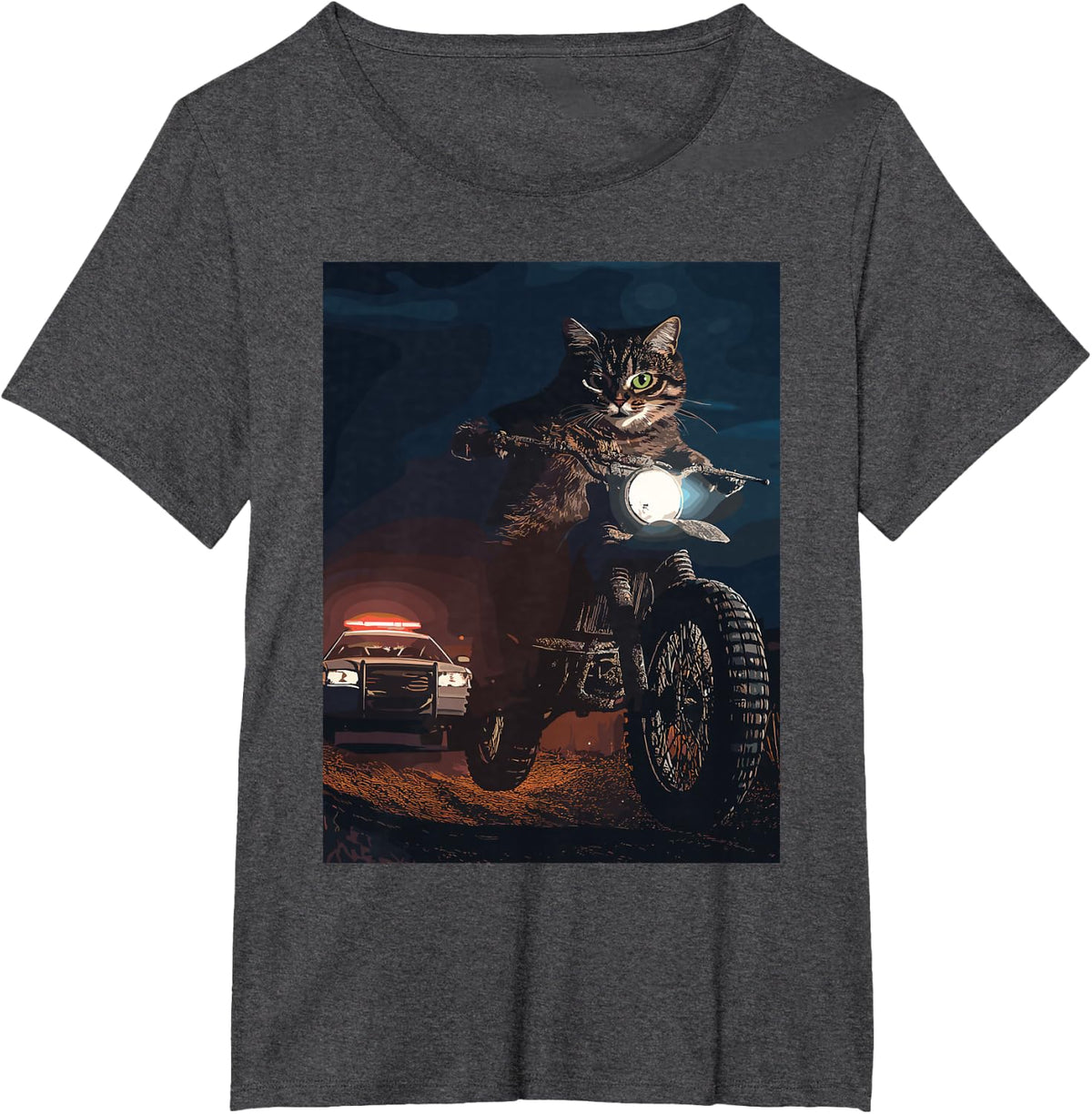 Cat on a Dirt Bike T-Shirt - Dark Heather Grey