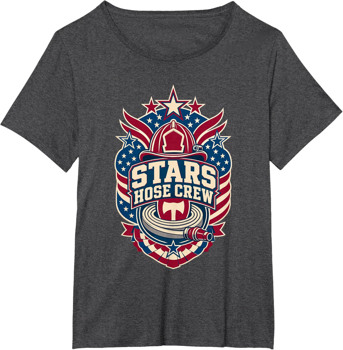 Firefighter Hose Crew Patriotic Emblem T-Shirt - Dark Heather Grey