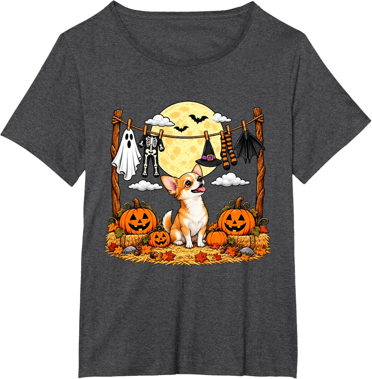 Halloween Chihuahua Squad Pumpkin Vampire Mummy Witch Dog T-Shirt - Dark Heather Grey