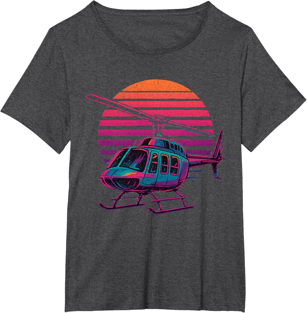 Helicopter Vaporwave T-Shirt - Dark Heather Grey