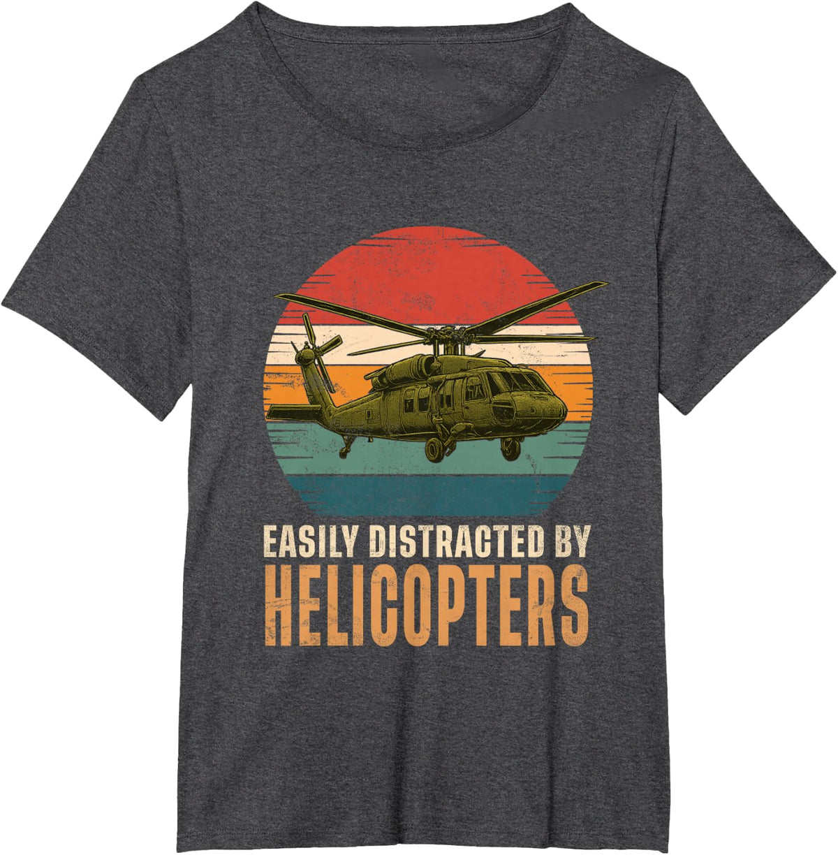 Funny Easily Distracted By Blackhawk Helicopter Retro Gift T-Shirt - Dark Heather Grey