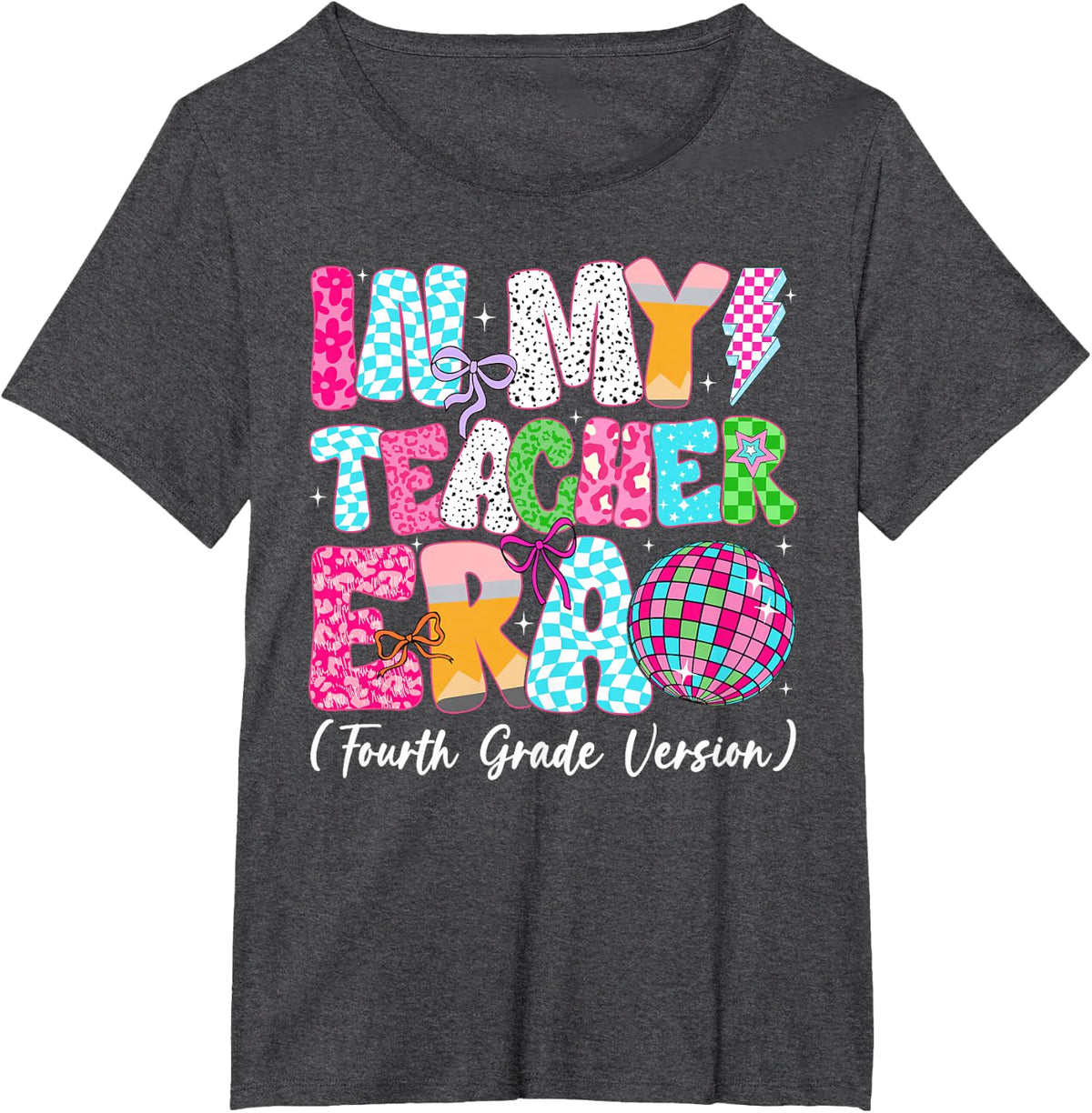 In My Teacher Era Fourth Grade Version Groovy Teacher T-Shirt - Dark Heather Grey
