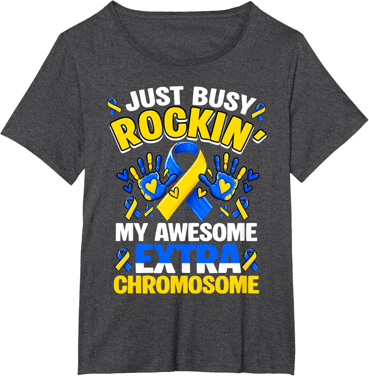Down Syndrome Awesome Extra Chromosome Awareness Month T-Shirt - Dark Heather Grey