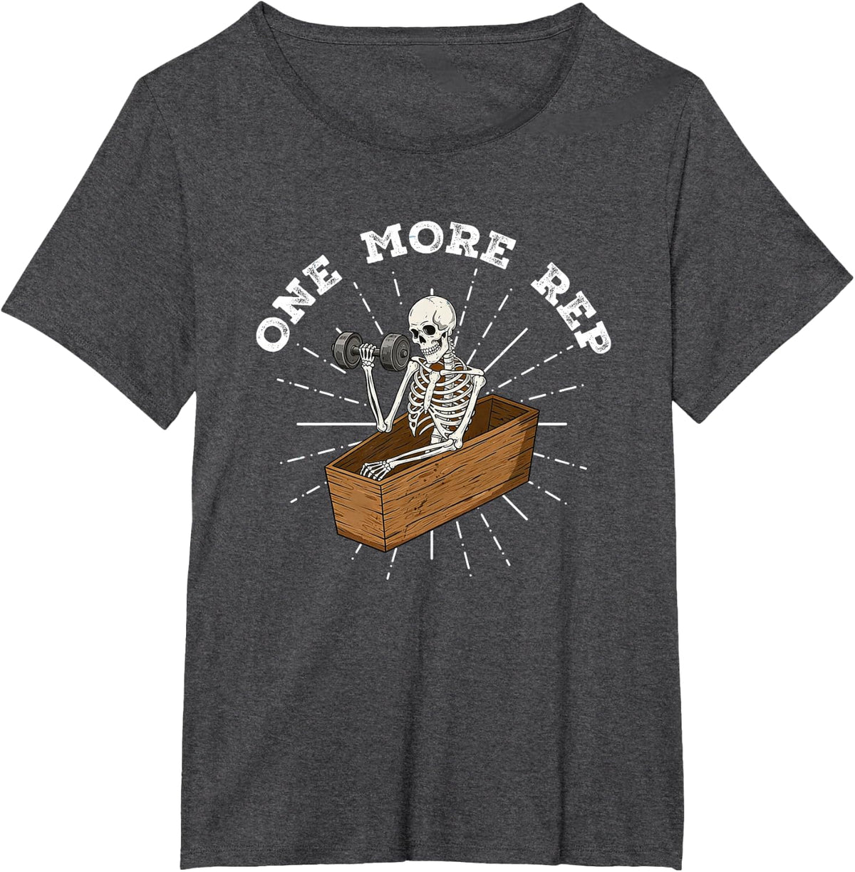 One More Rep Skeleton Weightlifting Workout Motivation T-Shirt - Dark Heather Grey