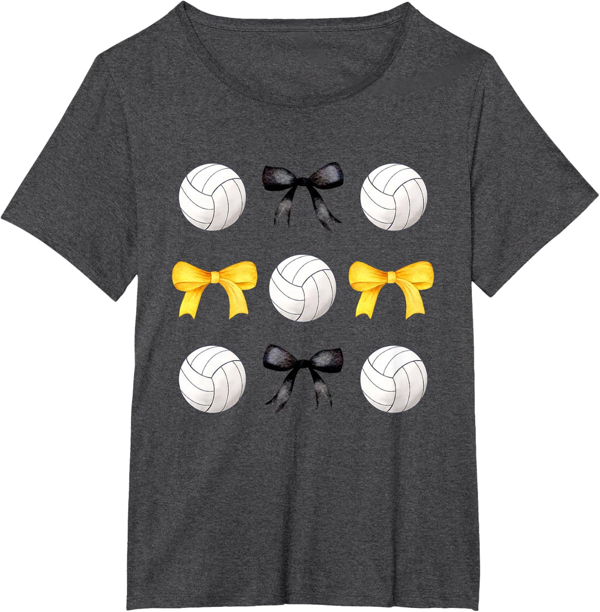 Volleyballs & Black Yellow Gold Bows Volleyball Team Player T-Shirt - Dark Heather Grey