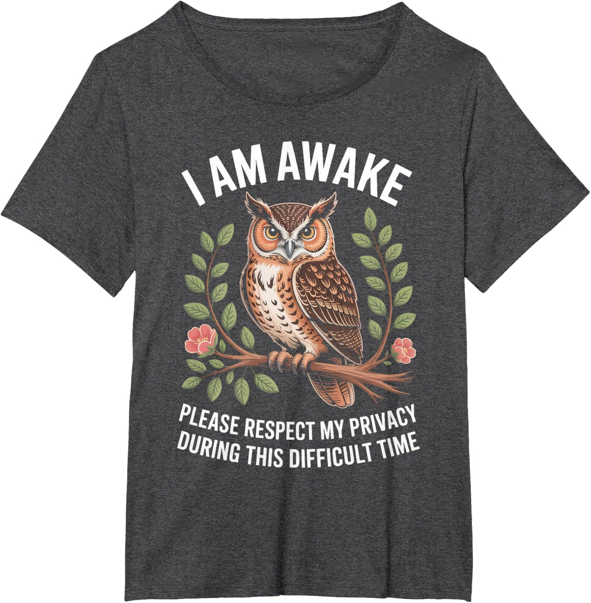 I Am Awake Owl Please Respect Privacy During Difficult Time T-Shirt - Dark Heather Grey