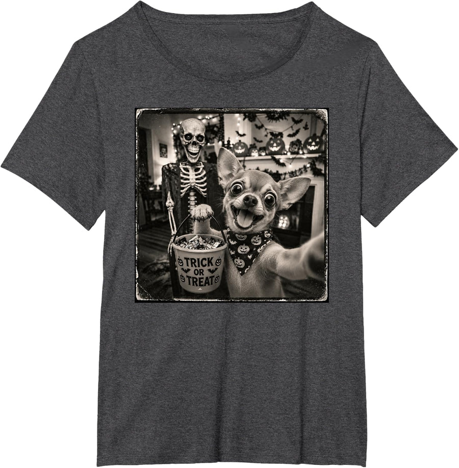 Funny Chihuahua Trick Or Treat Halloween Dog Lover T-Shirt - Dark Heather Grey