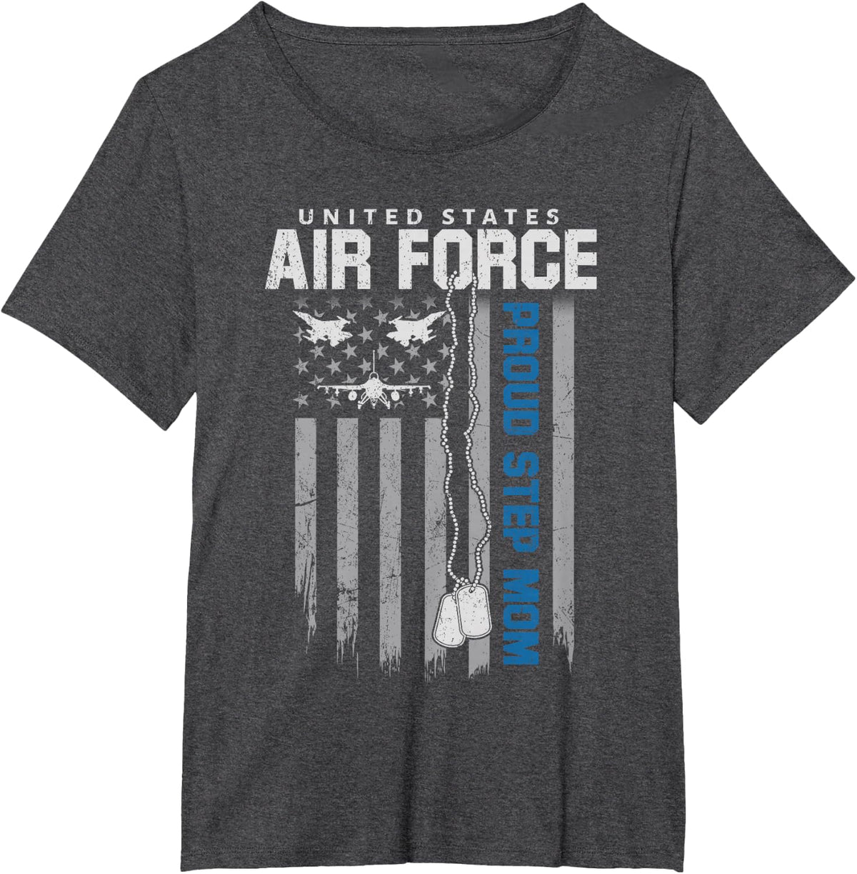 US Air Force Proud Step Mom Flag American Family Matching T-Shirt - Dark Heather Grey