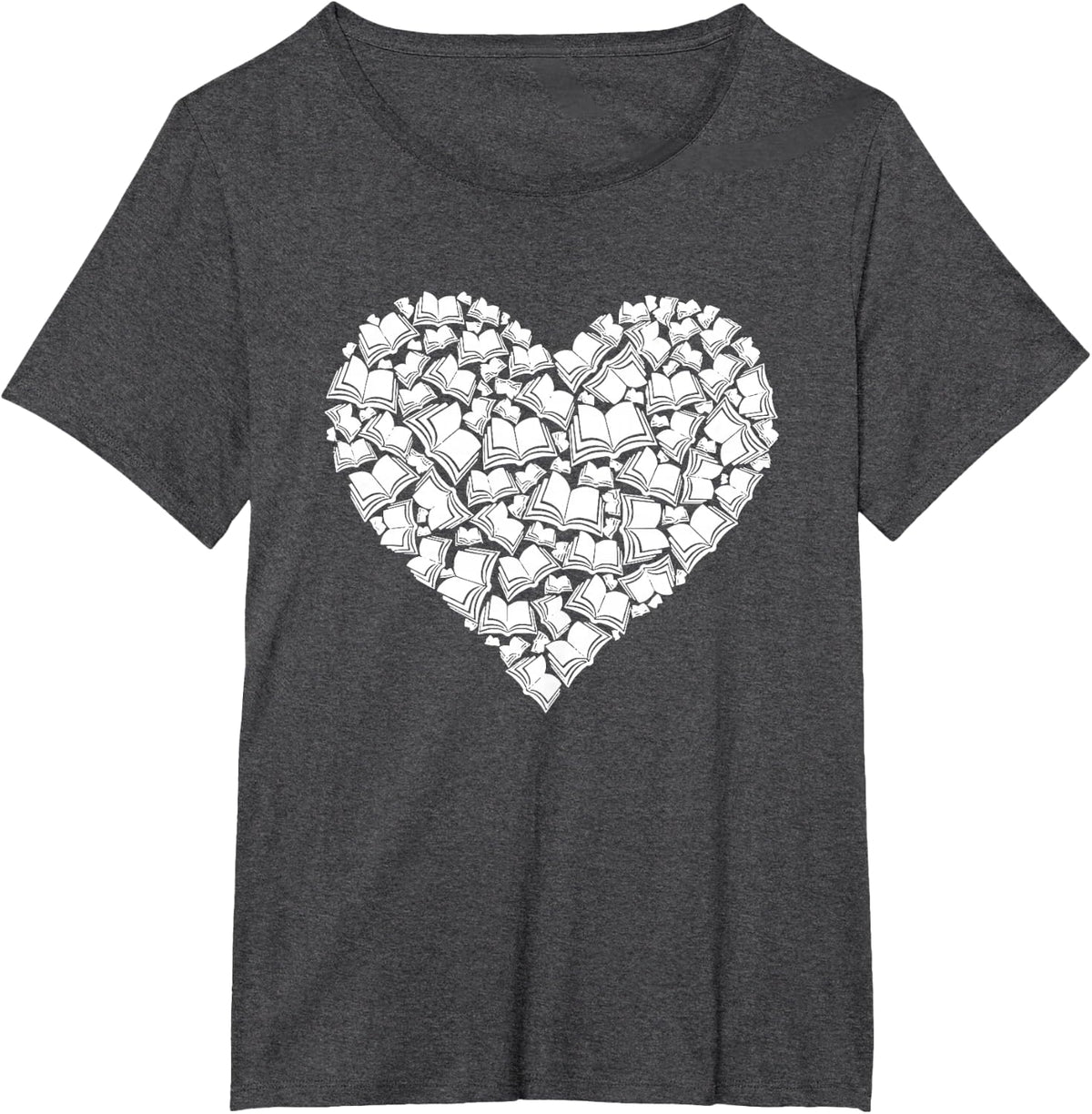 Book Lover Heart Shape T-Shirt For Reading Teacher Librarian Library Tees - Dark Heather Grey