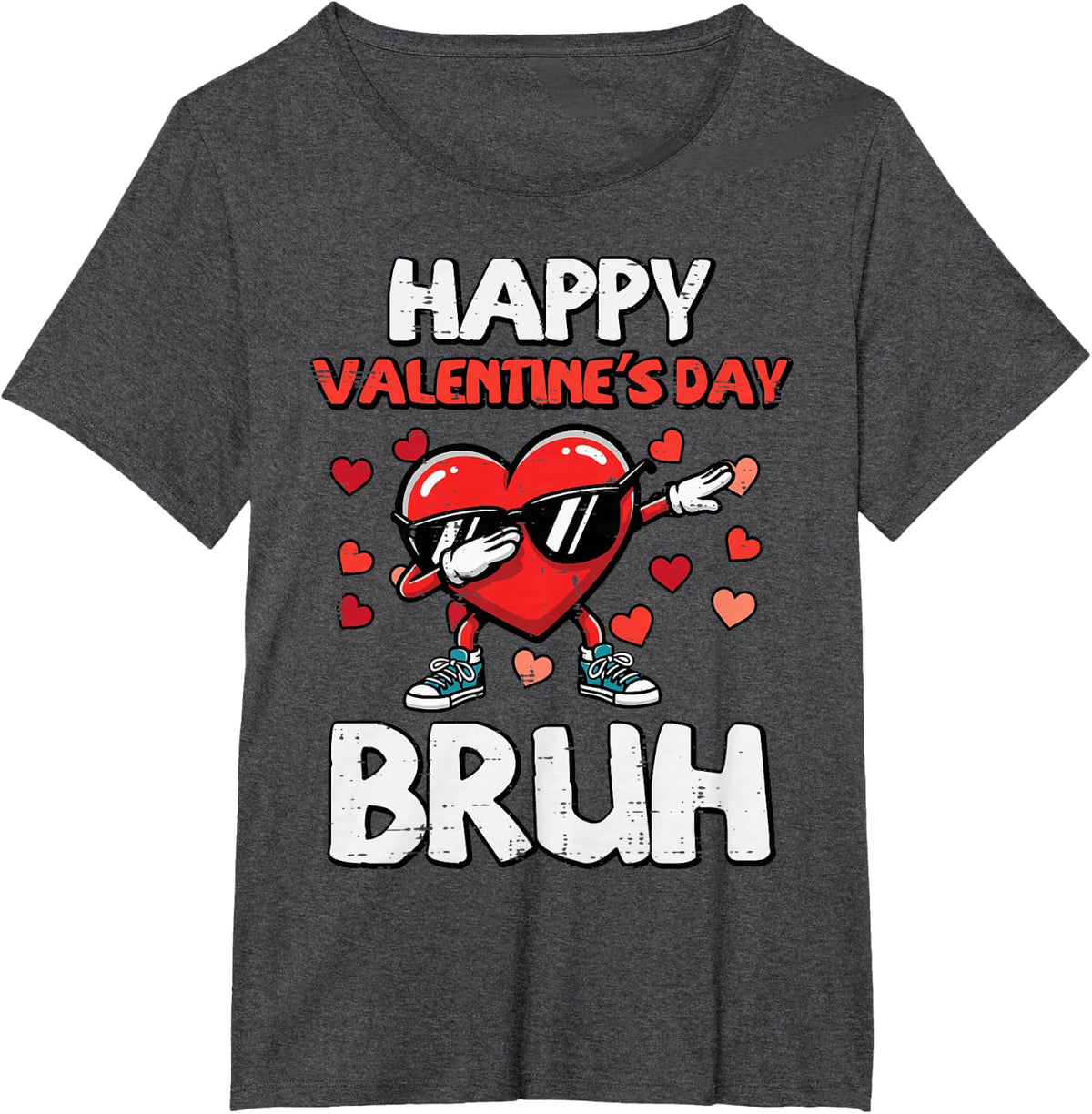 Happy Valentines Day Bruh Heart Meme Dance Kids Men Women T-Shirt - Dark Heather Grey
