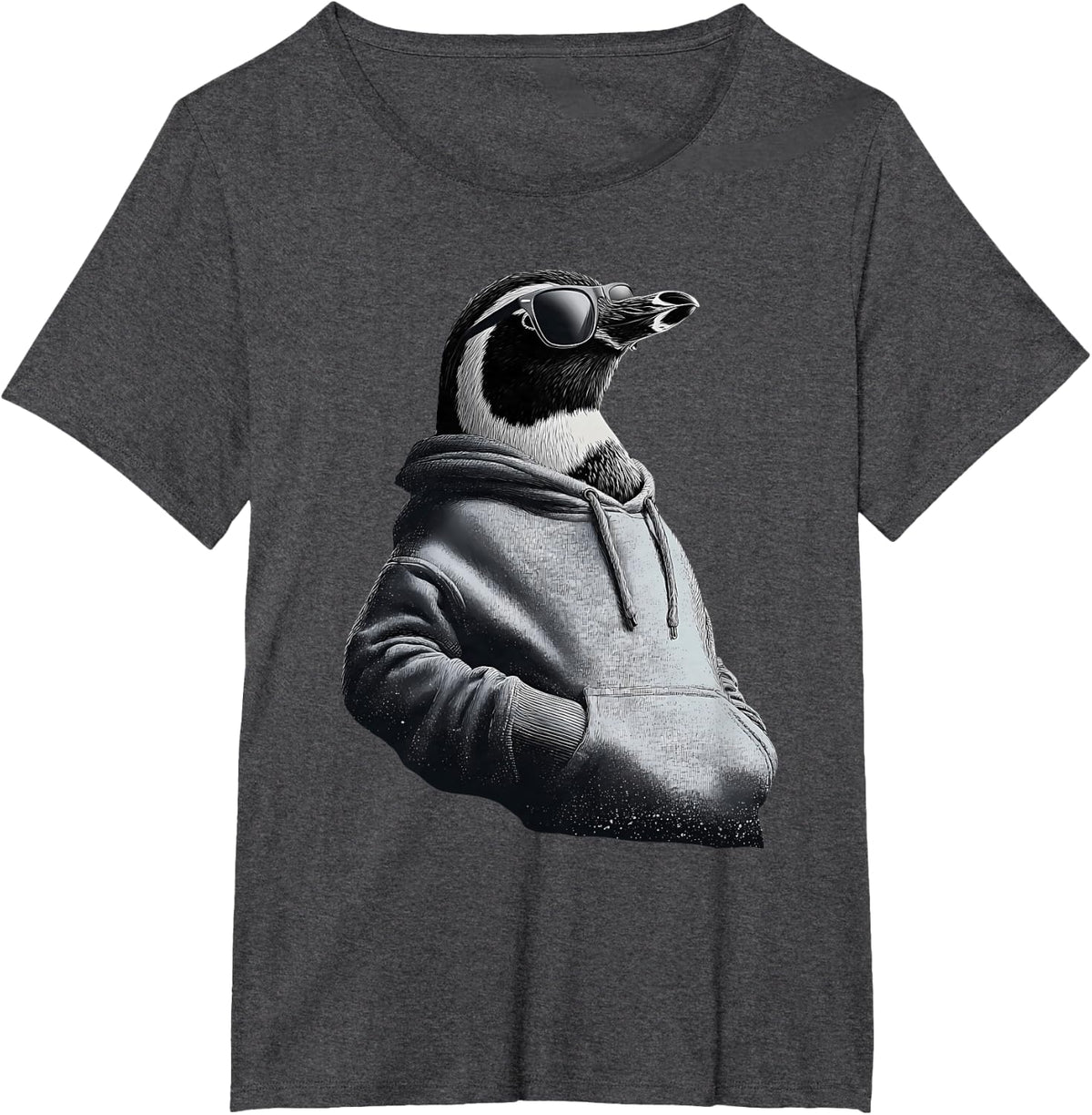 Penguin with Sunglasses Motif Sea Ocean Penguin Animal Lover T-Shirt - Dark Heather Grey
