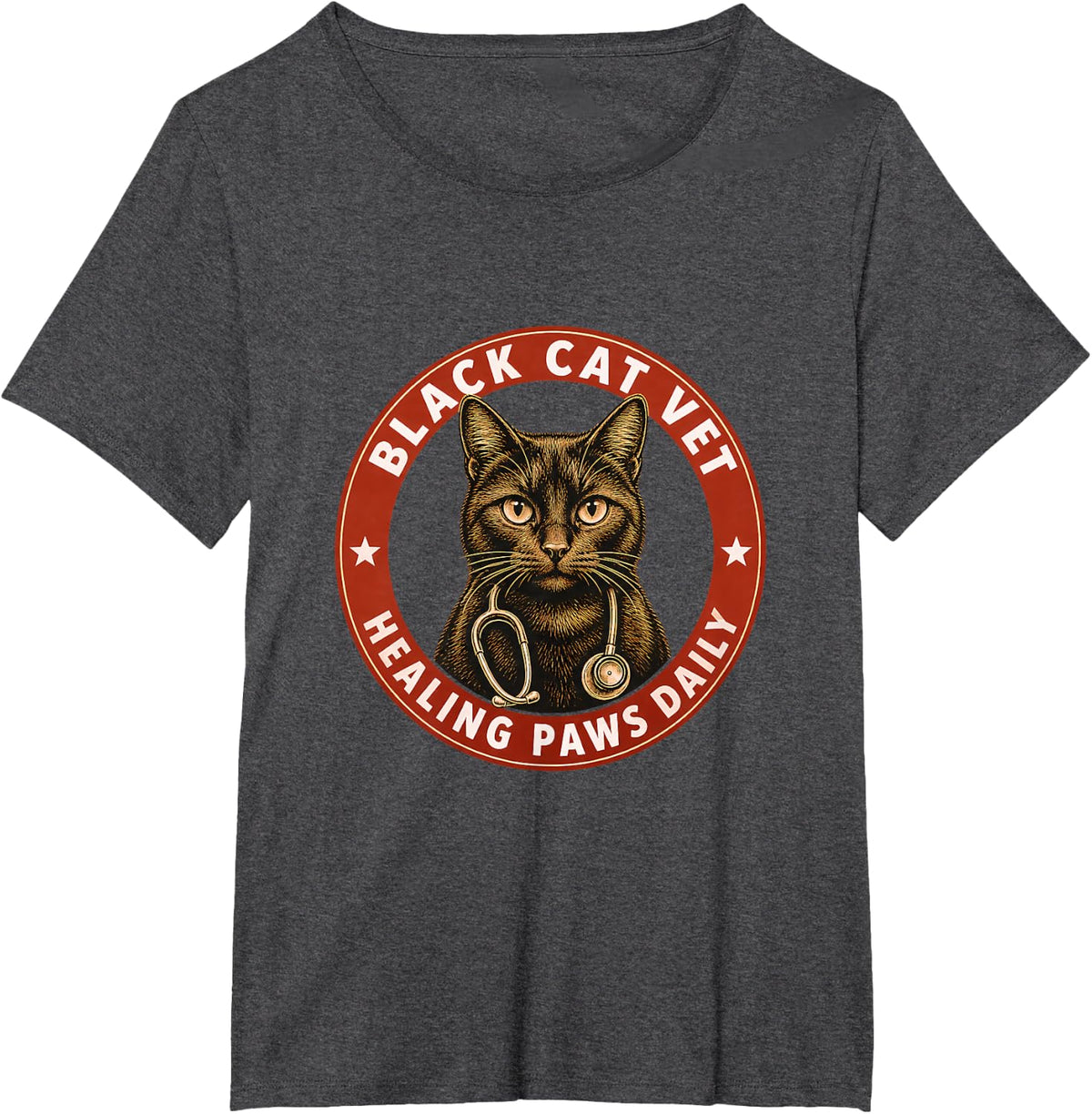 Black Cat Vet Healing Paws Daily Veterinarian T-Shirt - Dark Heather Grey